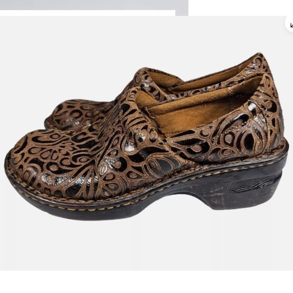 BOC Women's Peggy Brown Tooled Leather Clogs